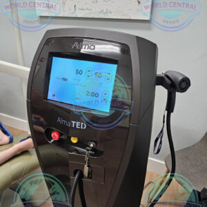 Alma TED hair restoration treatment being performed on patient scalp