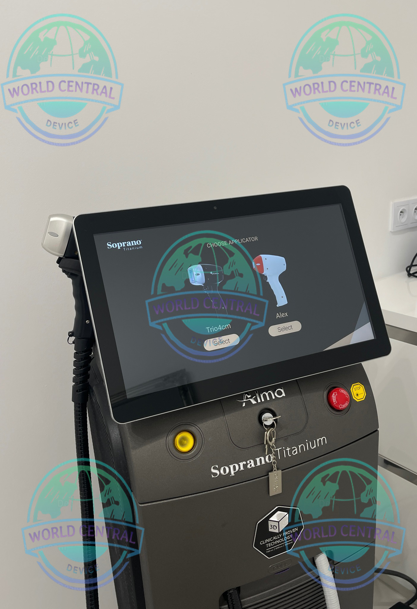 Soprano Titanium High-Speed Treatment Handpiece Alma Soprano Titanium applicator handpiece with Trio Cluster laser technology.