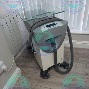 Zimmer Cryo 6 cooling device used during laser hair removal treatment.