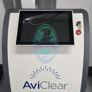 AviClear laser handpiece delivering acne treatment
