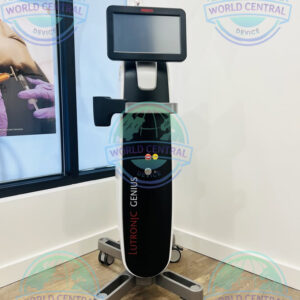 Patient receiving Cynosure Lutronic Genius RF microneedling treatment for skin tightening and wrinkle reduction