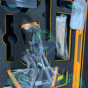 Hitachi Vulcan Expert handheld XRF alloy analyzer performing stainless steel identification