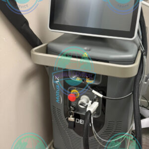 Patient receiving laser hair removal treatment with DEKA Motus AZ Moveo technology