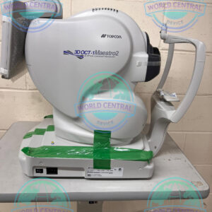 Topcon Maestro 2 OCT retinal cross-sectional scan and macular thickness analysis.